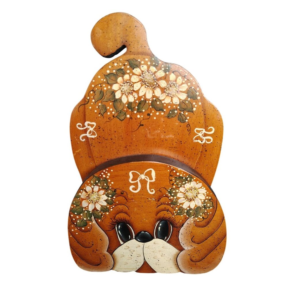 Vintage Handmade Puppy Dog Doorstop Country Cottagecore, Daisy Flower Adorable